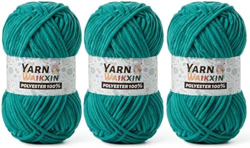 3 Pack Soft Chenille Yarn for Crocheting, Fluffy Chunky Crochet Yarn for Baby Blanket, (5.29oz/196.8yds) Fuzzy Velvet Yarn for Amigurumi&DIY Puzzle、Crafts、Scarf(3 Deep Sea Green)