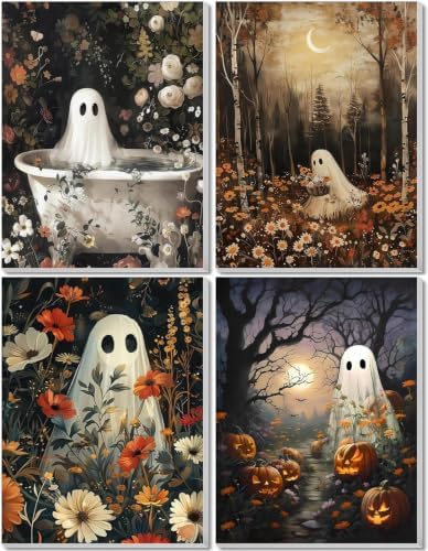 4 Pack Ghost Paint by Numbers Kit for Adults Beginner with Framed 10x12Inch