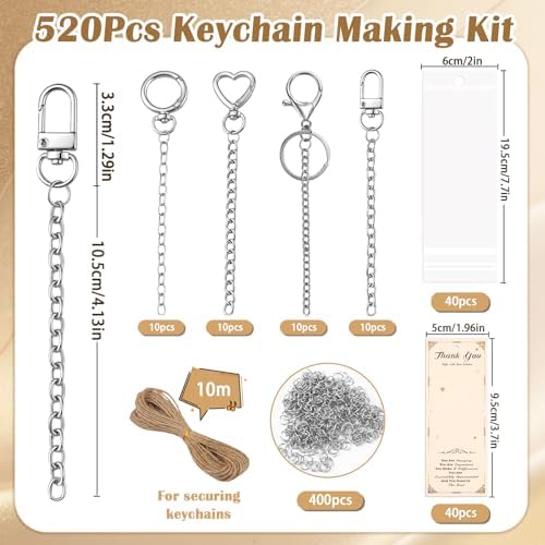 Riwiuue 40 Pcs Keychain Making Kit, Silver Key Chain Making Supplies