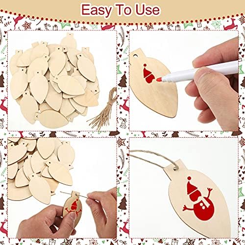 Queekay 50 Pcs Unfinished Wood Christmas Light Bulb Ornaments,Wood Color