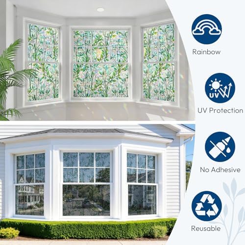 rabbitgoo Window Privacy Film Rainbow, Green Foliage, 17.5" x 118.1"