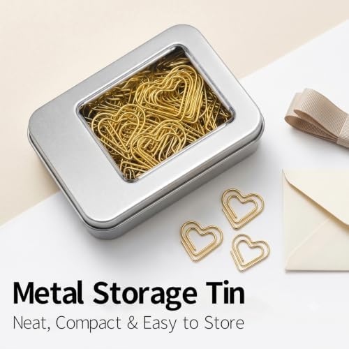 Cute Gold Heart Paper Clips 100 Pcs, Planner Bookmark Clips