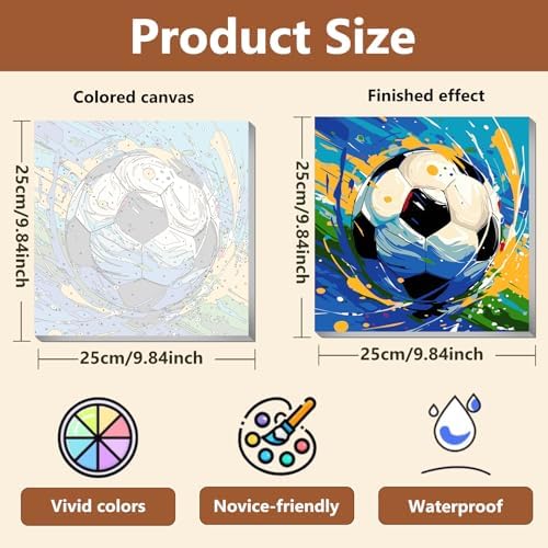 Reivworl Framed Soccer Paint by Numbers Kit for Adults Beginner 10×10 inch