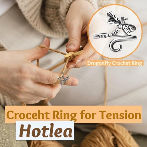 4 PCS Crochet Rings for Fingers Butterfly Flower Sunflower Dragonfly Yarn Tension Ring Knitting Accessories Crochet Gifts for Crocheters