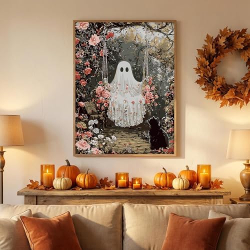 Halloween Paint by Numbers Kit for Adults-Ghost,DIY Oil Painting 10x12In