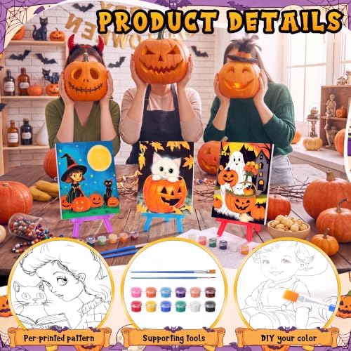 Blosssound 10 Set Halloween Pre Printed Canvas for Painting 5x7, Vintage