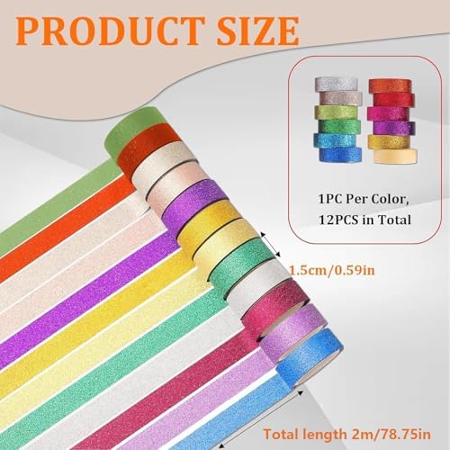 24 Rolls Glitter Washi Tape Set Washi Masking Tape Decorative Adhesive Tapes for Scrapbooking DIY Crafts Crafters Embellished Journals Planners Cards Gift Wrapping Ribbons Wedding(15 mm*2m)