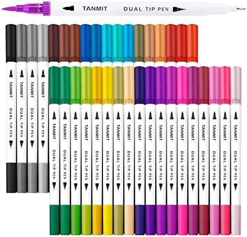 TANMIT 36 Dual-Tip Brush Pens, Art Markers for Adult Coloring Books | Dual Marker Pen With Brush + Fine Precision Tips for Calligraphy, Planners, Journaling, Note Taking & More