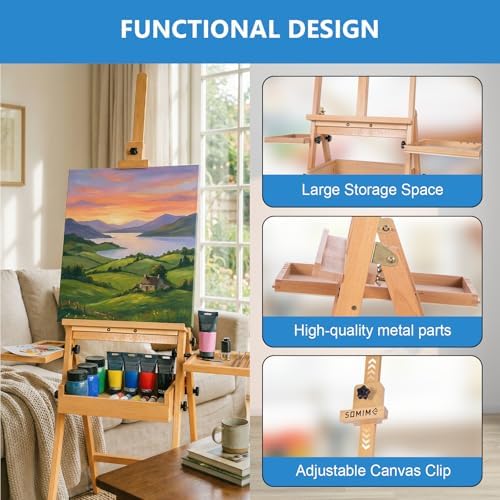 Falling in Art Large Wooden Painting Easel with Storage Drawer and Palettes