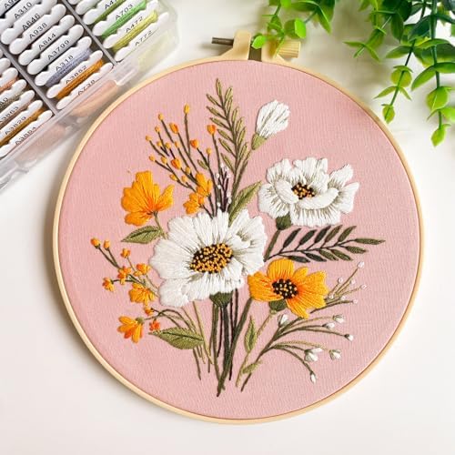 Silentsea 3 Embroidery Kits-Beginner Collection, Includes All Needed 3 Plastic Hoops, 3 Embroidery Fabrics with Patterns, Threads, Needles, and More.