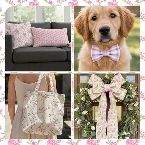 HunnmingRe 20 Pcs 10''x10'' Pink Hydrangea Quilting Fabric Squares