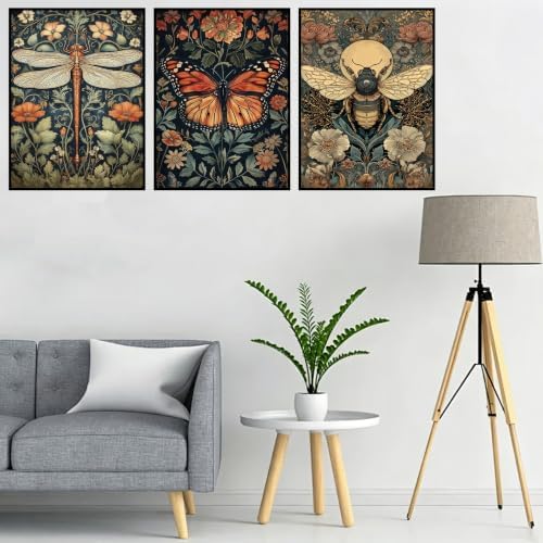 3 Pcs Diamond Art Kits for Adults, 5D Insect Diamond Painting Kits 12x16 In