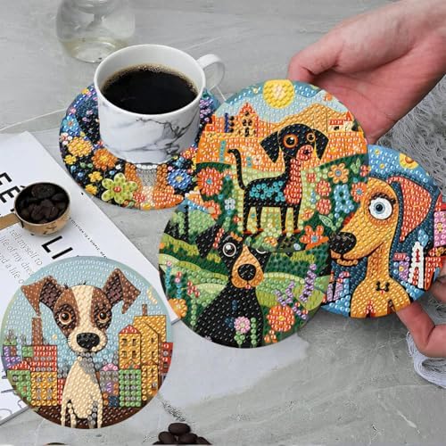 ijbnhd 8 PCS Dog Diamond Art Coasters Diamond Painting Coasters