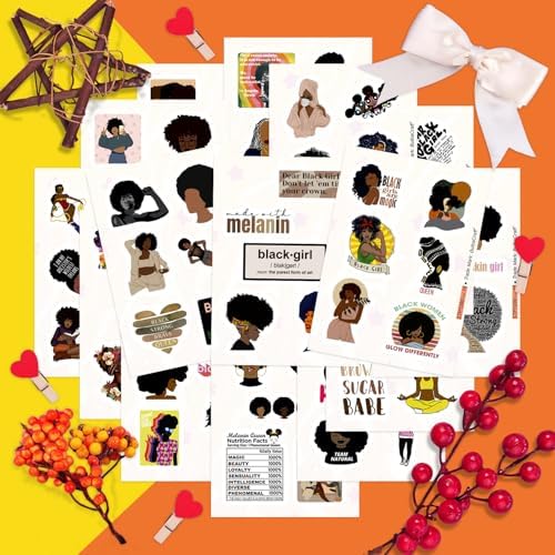 100Pcs Black Girl Stickers for Planners and Journals - Black Girl Magic Gifts, Women Vision Board Laptop Decals, Gifts for Women & Men