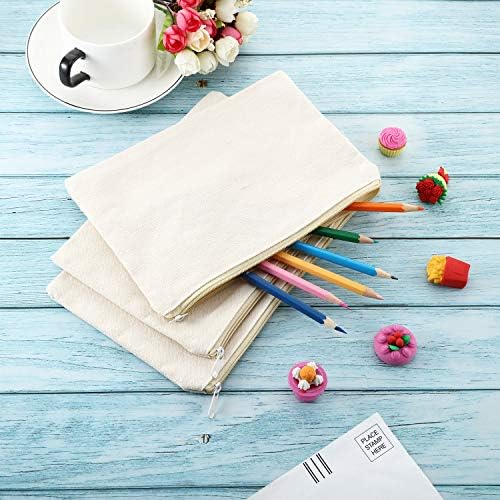 Gejoy 10 Pack Blank Canvas Cosmetic Bags Zipper Pouch DIY,S,Beige