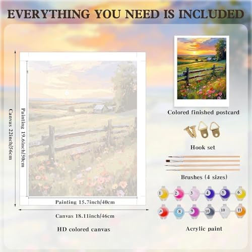 Alptiny Sunset Farm Paint by Numbers Kit for Adults Beginner, Countryside Landscape with Flowers Paint by Number Kits, DIY Oil Painting Kit for Relaxation & Home Decor, 16x20 Inch