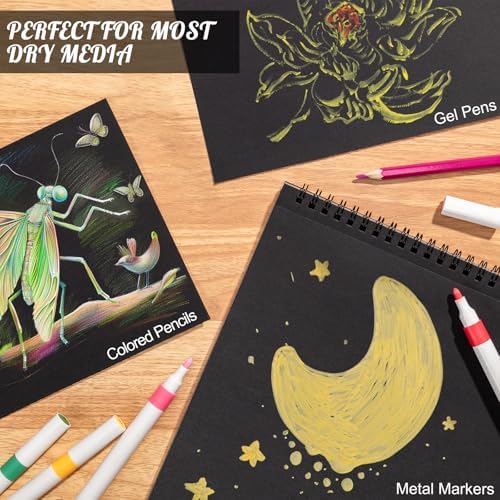 Black Paper Sketchbook 9 × 12 in, 30 Sheets, 160gsm Spiral Bound | Acid-Free 98Lb Black Paper, Lays Flat, Clean Tear-Out Pages, for Colored Pencil, Chalk, Gel Pens And Mixed Media