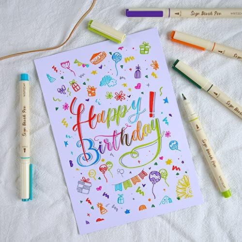 WRITECH Brush Tip Marker Pens: Artist Markers Flexible Tip Water Based 12ct Assorted Colors for Journaling Adult Coloring Hand Lettering Calligraphy Drawing Vibrant Colored