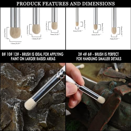 Brusarth Dry Brush Miniature Painting Set, Hobby Detail Paint Brush | 6 Size Drybrush Set, Hobby Drybrush Paint Brush, Miniature Watercolor Oil Painting,Model, Beginners & Artists
