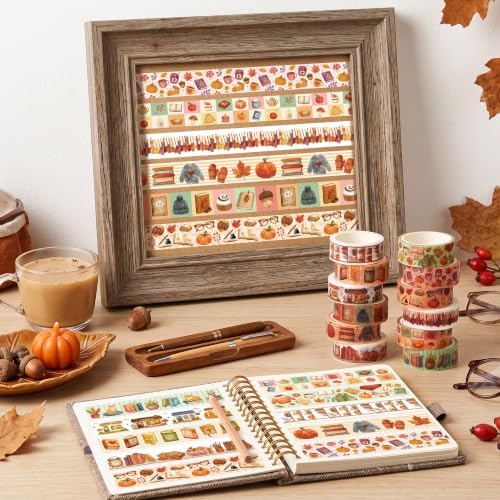 12 Rolls Autumn Reading Washi Tape for Journals Reading Logs