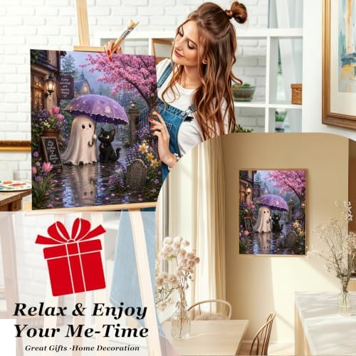 Halloween Paint by Numbers Kit for Adults,Ghost Adult Paint by Number 16x20 | DIY Paint by Numbers for Adults, Halloween Wall Decor Gifts, DIY Acrylic Oil Painting Pre Drawn Canvas Stress Relief