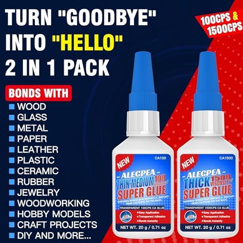 ALECPEA CA Glue Thin & Thick 100/1500 CPS, 2-in-1 Woodworking Adhesive