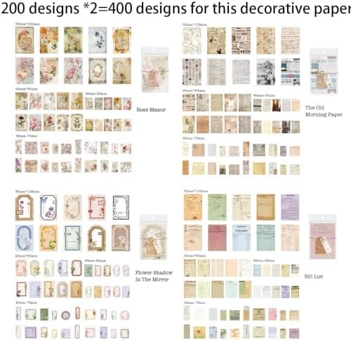 Alideco 400pcs Scrapbook Paper Vintage Flower Butterfly Border Scrapbooking Paper for Journaling Supplies, Decorative Craft Paper for Junk Journals (jiyiyoudiju)