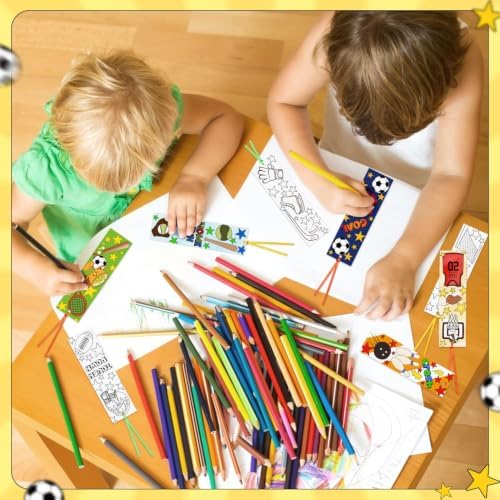 72Pcs Sports Ball Color Your Own Bookmark, Coloring Blank Bookmark for Kids