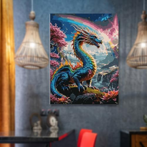 Lovepefe Dragon Paint By Numbers Kit for Adults Beginner with Framed Colourful Dragons Paint By Number Kits Acrylic On Canvas Easy Oil Painting Kit for Gift Home Wall Decor 12x16 Inch