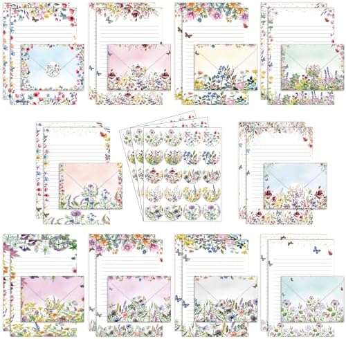 TaoBary 160 Pcs Wildflower Stationery Paper and Envelopes Set, 5.5 x 8.25''