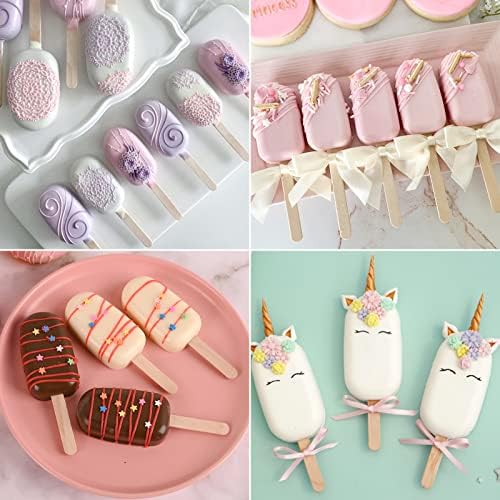 Sakolla 2 Pack 4 Cavity Mini Popsicle Silicone Molds with 50 Wooden Sticks