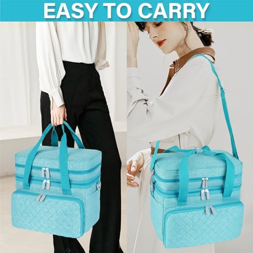 Double Layer Sewing Organizer Bag with Shoulder Strap, Blue