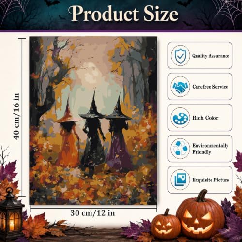 Halloween Paint by Numbers Kit for Adults,Witch Paint by Number 12x16 in
