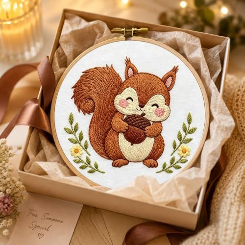 Nuberlic Embroidery Kit for Beginners Stamped Squirrel Needlepoint