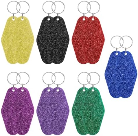 Glitter Acrylic Motel Keychains Bulk,Colorful Diamond Shaped Keychain Tags with Rings Blank Plastic Keychain for DIY