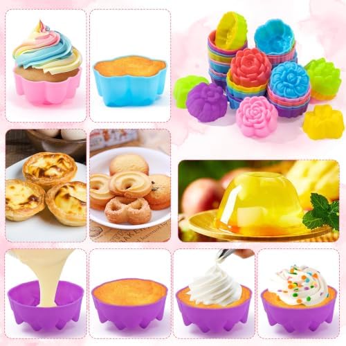 R HORSE Mini Silicone Cupcake Molds, Muti-color Flower-shaped Baking Cups