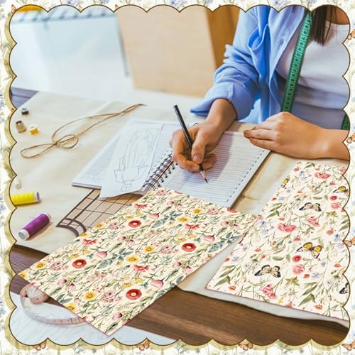 HunnmingRe 20 Pcs 10''x10'' Yellow Wildflower Quilting Fabric Square Romantic Wildflower Butterfly Quilted Fabric Bundle Spring Floral Precut Printed Patchwork Supplies for Summer DIY Sewing Craft