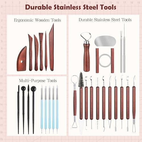 36PCS Pottery Tools and Supplies, Ceramic Polymer Tools Kit, Clay Tools Sculpting Set for Pottery Kiln, Pottery Wheel, Carving, Shaping, Dotting, Molding, Modeling, Air Dry Clay, Crafting Supplies