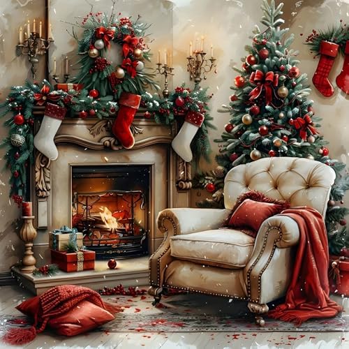 Xylogist Christmas Fireplace Stockings Diamond Art Kits for Adults