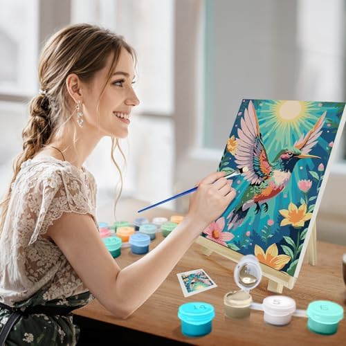 JOOZ Hummingbird Framed Paint by Numbers Kit for Adults 8x12 Inch