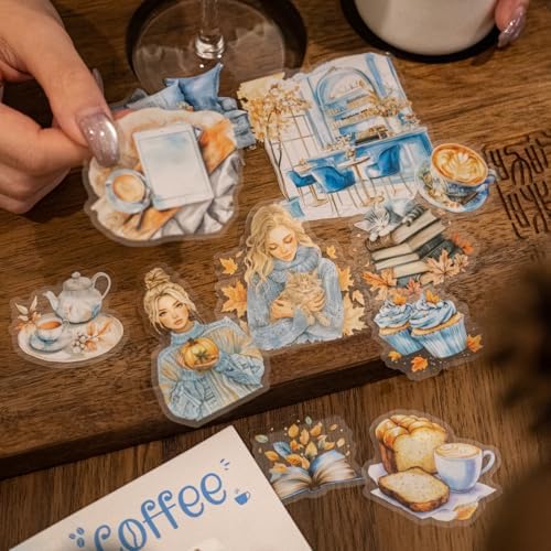 120 Pcs Coffee Themed PET Stickers Set, Vintage Aesthetic Stickers for Scrapbooking, Journaling, and DIY Crafts