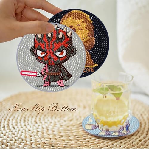 nekpiahu 8 PCS Cartoon Diamond Art Coasters Kits, Diamond Painting Coasters with Holder, DIY Cartoon Life Coaster Diamond Art Kits for Adults, Beginners Round Full Drill Diamond Art Craft Supplies