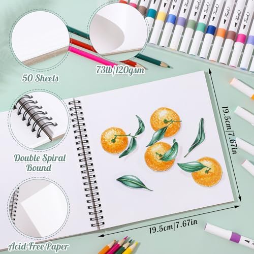 50 Sheets Marker Paper Pad, 7.6×7.6 Inch Bleedproof Art Sketch Pad, 73lb/120gsm Drawing Paper Spiral Sketch Book, Alcohol Marker Paper Painting Coloring Paper for Beginners, Artists, Ideal Gift | Acid-Free Bleed-Resistant Paper, 73lb Marker Sketchbook,...