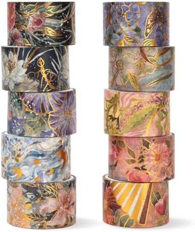 Flowers Washi Tape, 10 Rolls Aesthetic Decorative Foil Masking Tape Set with Gift Box, Decorative Tape for Bullet Journal, DIY Craft, Scrapbook Supplies
