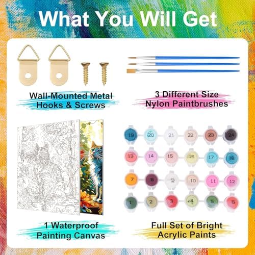 ZTOTZ Cat Paint by Numbers Kit for Adults,Animal Cat Paint by Number Kit Canvas, DIY Window Flower Paint by Numbers Easy for Living Room Decor Gift 16x20 Inch