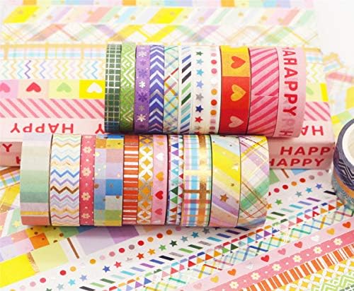 YUBBAEX Bright Mix Gold Washi Tape Set VSCO Foil Masking Tape Decorative for Arts, DIY Crafts, Journal Supplies, Planners, Scrapbook, Card/Gift Wrapping -5/10mm- (Rainbow 27 Rolls)