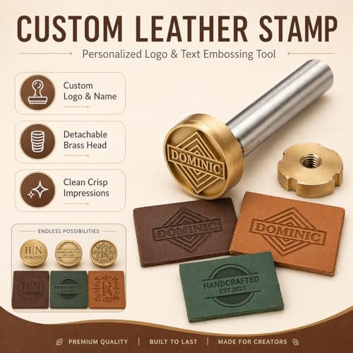 KAINSY Custom Leather Stamp Personalized Leather with Logo Text Hammer Press Leathercrafting Tool Metal Brass Embossing Stamp for Leather Craft Deep Engravings Gift Craftman Dad Husband Boyfriend