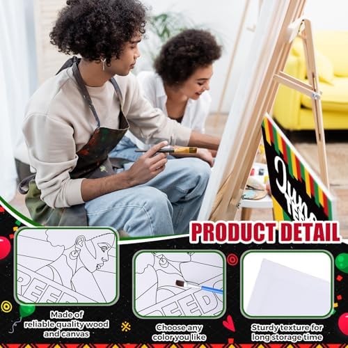 Sherr 20 Pcs Stretched Pre Drawn Canvas Afro Queen Black Art for Painting for Adults Outline Pre Drawn Stretched Cotton Canvas to Paint Party Set, 8 x 10''(Juneteenth)