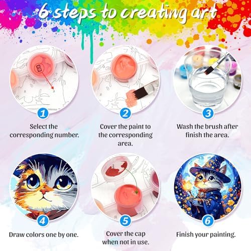 Yunnuo Cat Paint by Numbers Kit for Adults Beginner,Adult Paint by Number Kits on Canvas,Magic Cat and Flowers Paint-by-number Kits with Acrylic Paint & Brush,Great Choice for Decor and Gift(16x20 in)