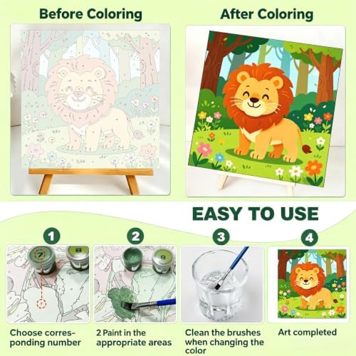 4 Pack Easy Animals Paint by Numbers Kit for Kids with Frame 8x8 Inch